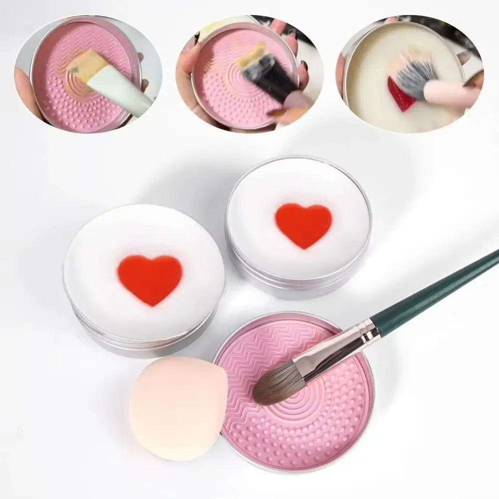 Deep Clean Makeup Brush Cleaner Soap with Silicone Mat Heart Shape Cosmetic Sponge Cleaner Quick-Dry Reusable Beauty Tool Washer view 4