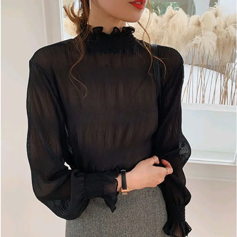 

Elegant Turtleneck Folds Ruffles Blouse Women's Clothing 2022 Autumn New Loose Casual Pullovers All-match Office Lady Shirt