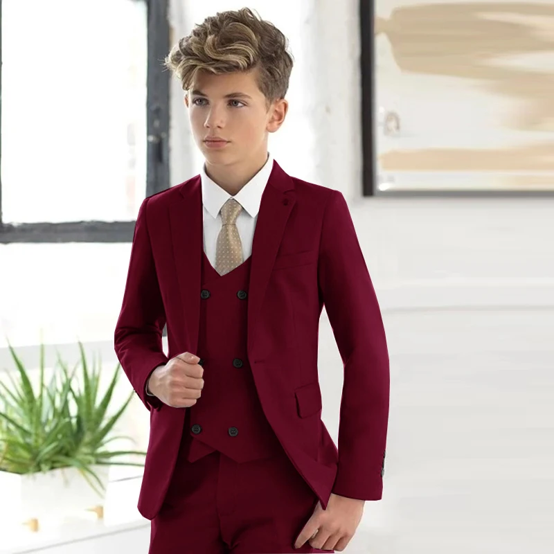 Casual White Boys Formal Suits Clothing Set Kids Coat Vest Pants 3Pcs Wedding Tuxedo Suit Children Blazer Party Costume