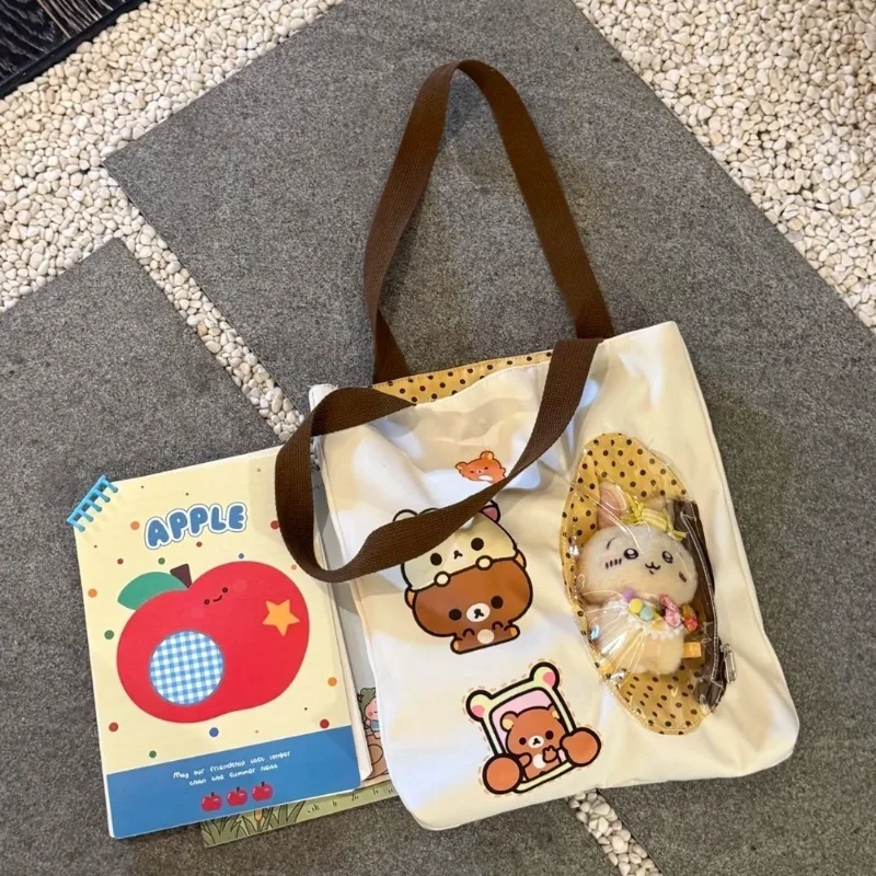 

Новая сумка на плечо Rilakkuma с рисунком в горошек, портативная сумка для творчества, большая вместительная сумка для покупок, праздничные подарки для девочек