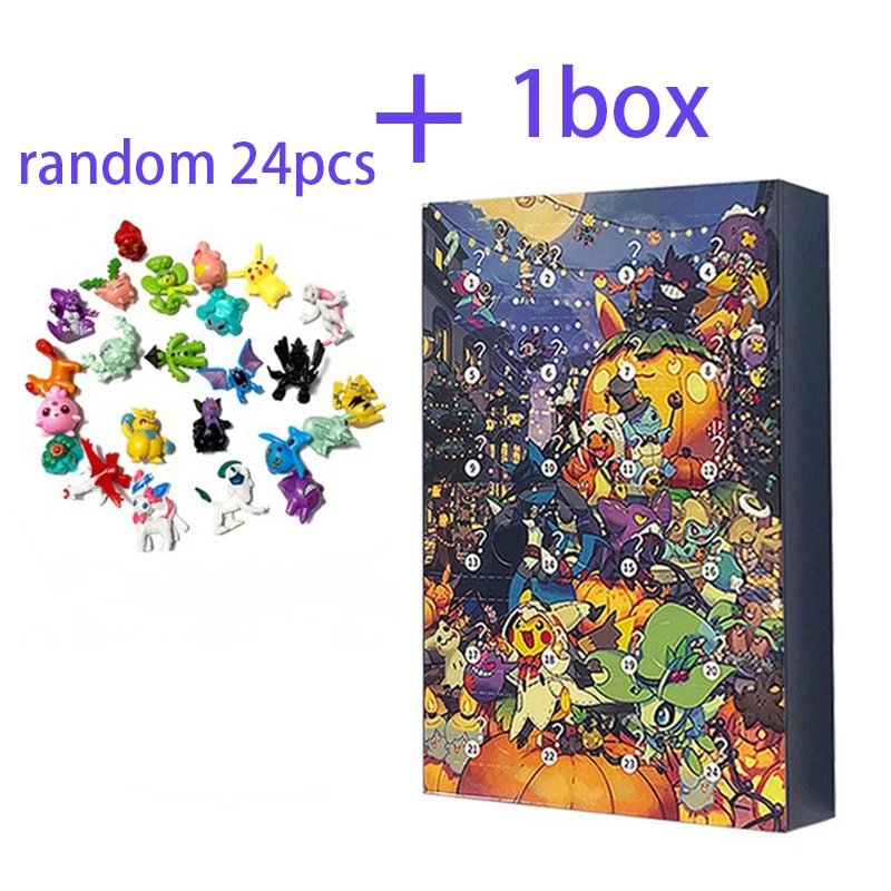 กล่องปฏิทินโปเกมอน 24 ชิ้น/กล่อง กล่องสุ่มฟิกเกอร์อนิเมะน่ารัก โมเดลพีวีซีขนาดเล็ก ตุ๊กตาของเล่นเด็ก ของขวัญคริสต์มาส ฮาโลวีน