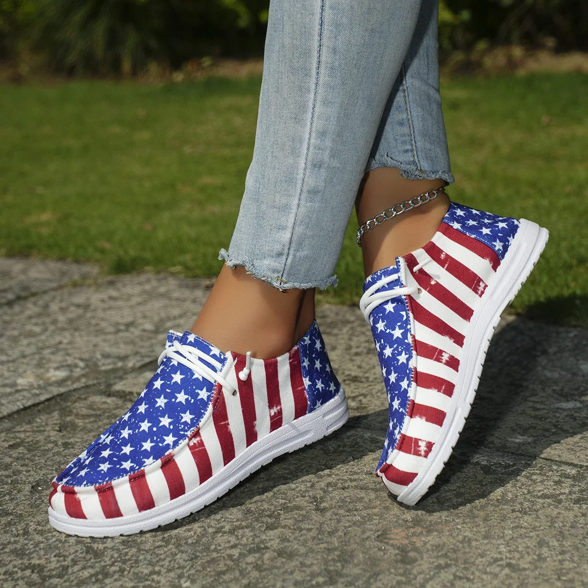 Low Top Sneakers For Women Women Fashion Trainers Shoe Non-Slip Sneakers Casual Independence Day Flag Print Low Top