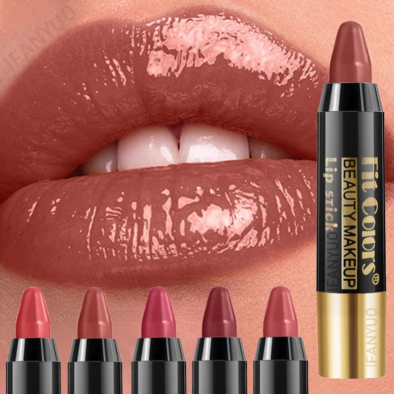 Mirror Brown Lipstick Pencil Moisturizing Waterproof Lasting Lipstick Crayon High Pigments Non-Stick Cup Lip Tint Pen Cosmetics