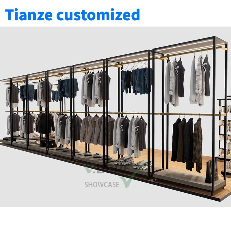 [Customized]retail luxury clothing rack boutique clothes store double wall display racks