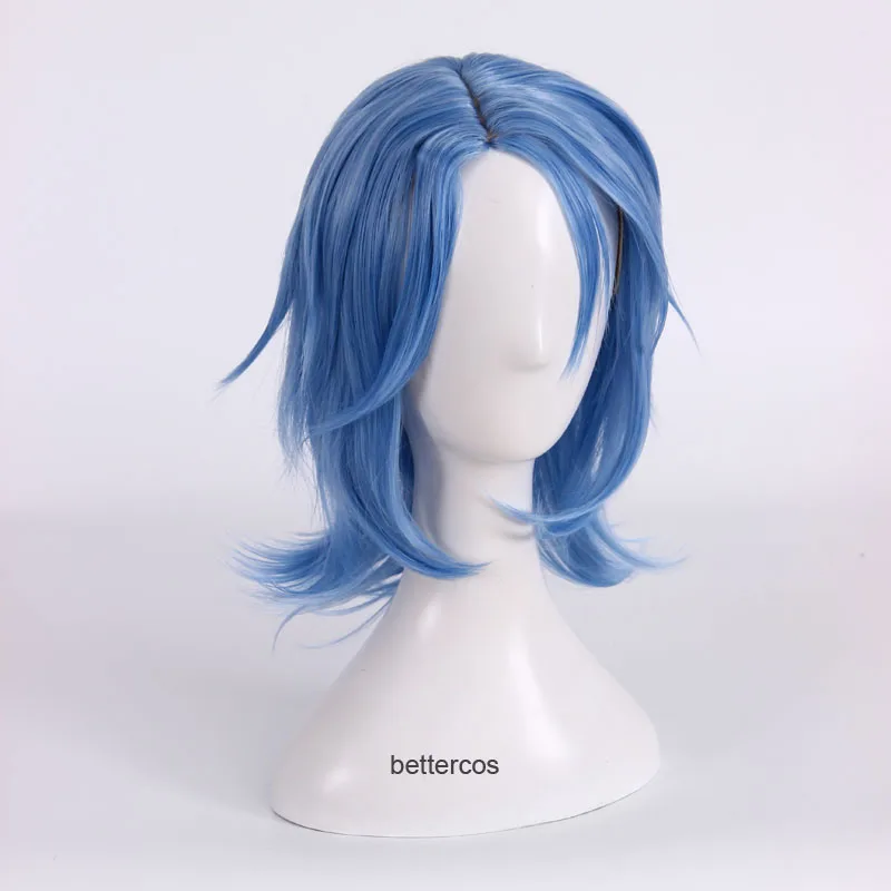 Kingdom Hearts III Aqua Cosplay Wig Short Blue Styled Heat Resistant Synthetic Hair Wig + Wig Cap