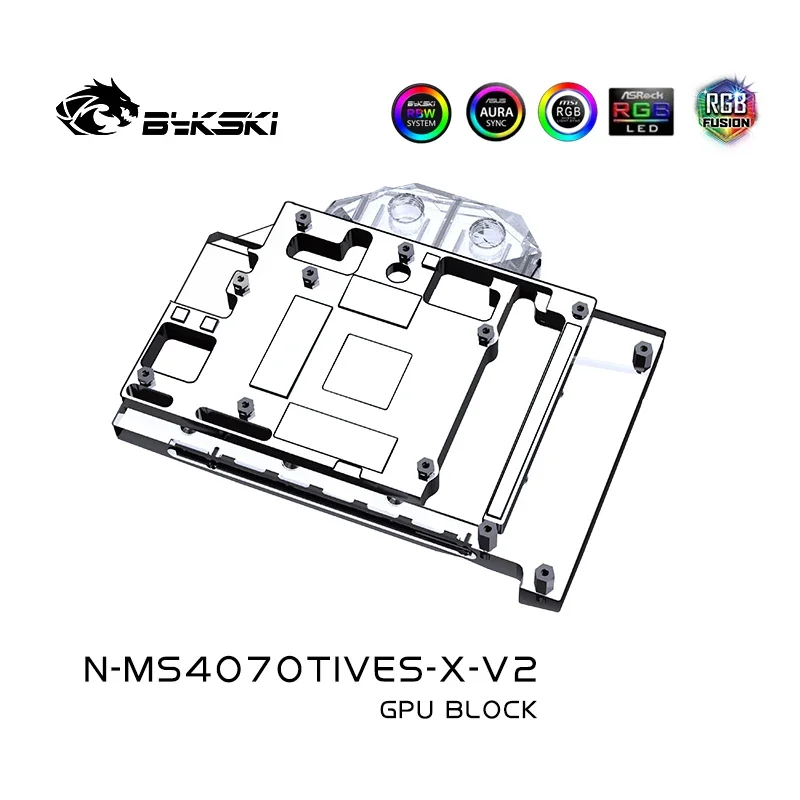 Bykski MSI RTX 4070Ti Ventus Waterblock Специальный водяной охладитель графического процессора 5 В/12 В RGB MB SYNC + задняя панель, N-MS4070TIVES-X-V2