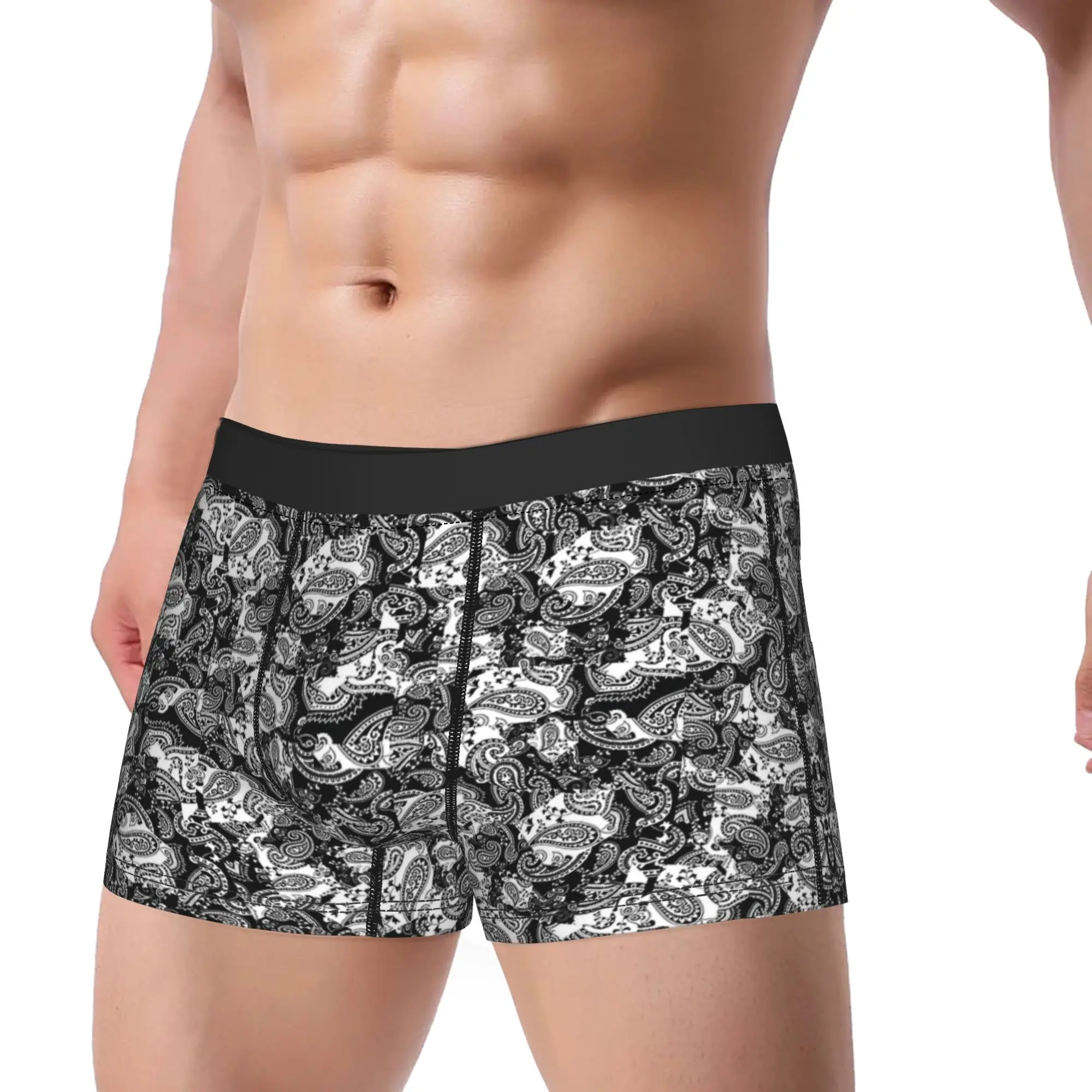Black and white paisley print Underwear  Men Boxer Brief Breathable Trunk High Quality Custom Large Size Panties