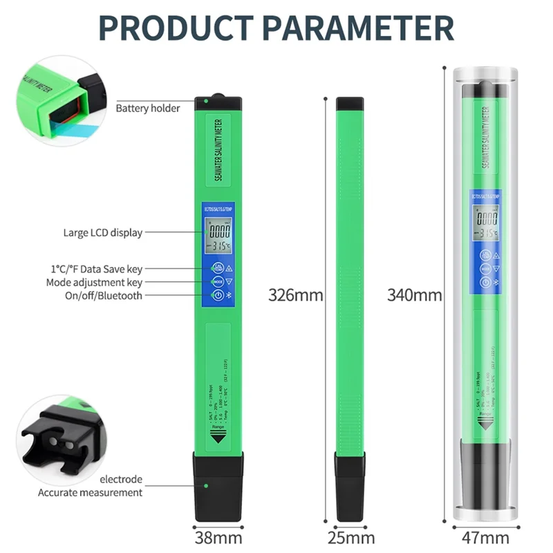 

AS94-5In1 Water Quality Tester Digital Salinity Meter EC TDS S.G TEMP SALT Monitor For Driking Water Pool Aquarium Hydroponic Du