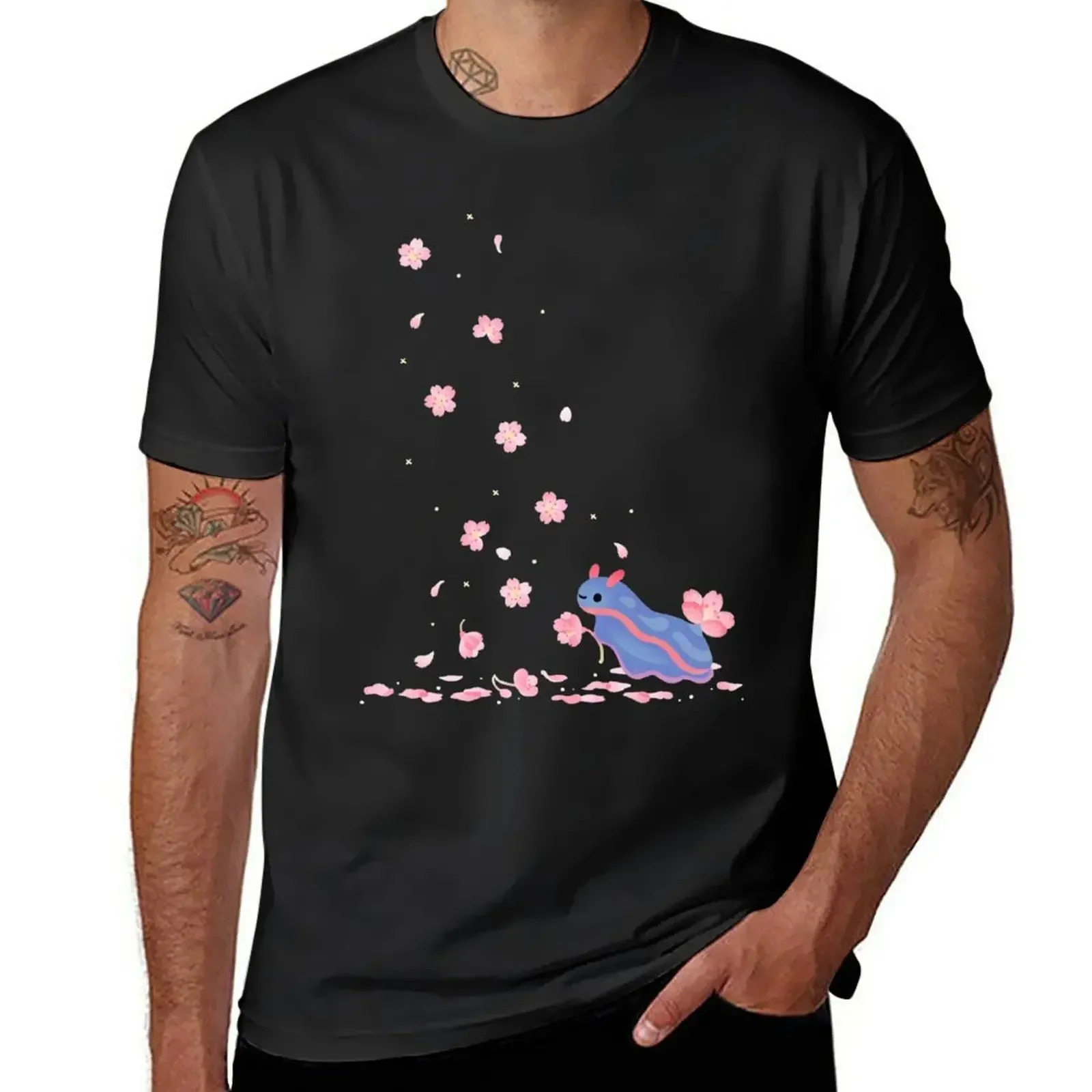 

Cherry blossom slug T-Shirt hippie clothes blacks Men's cotton t-shirt