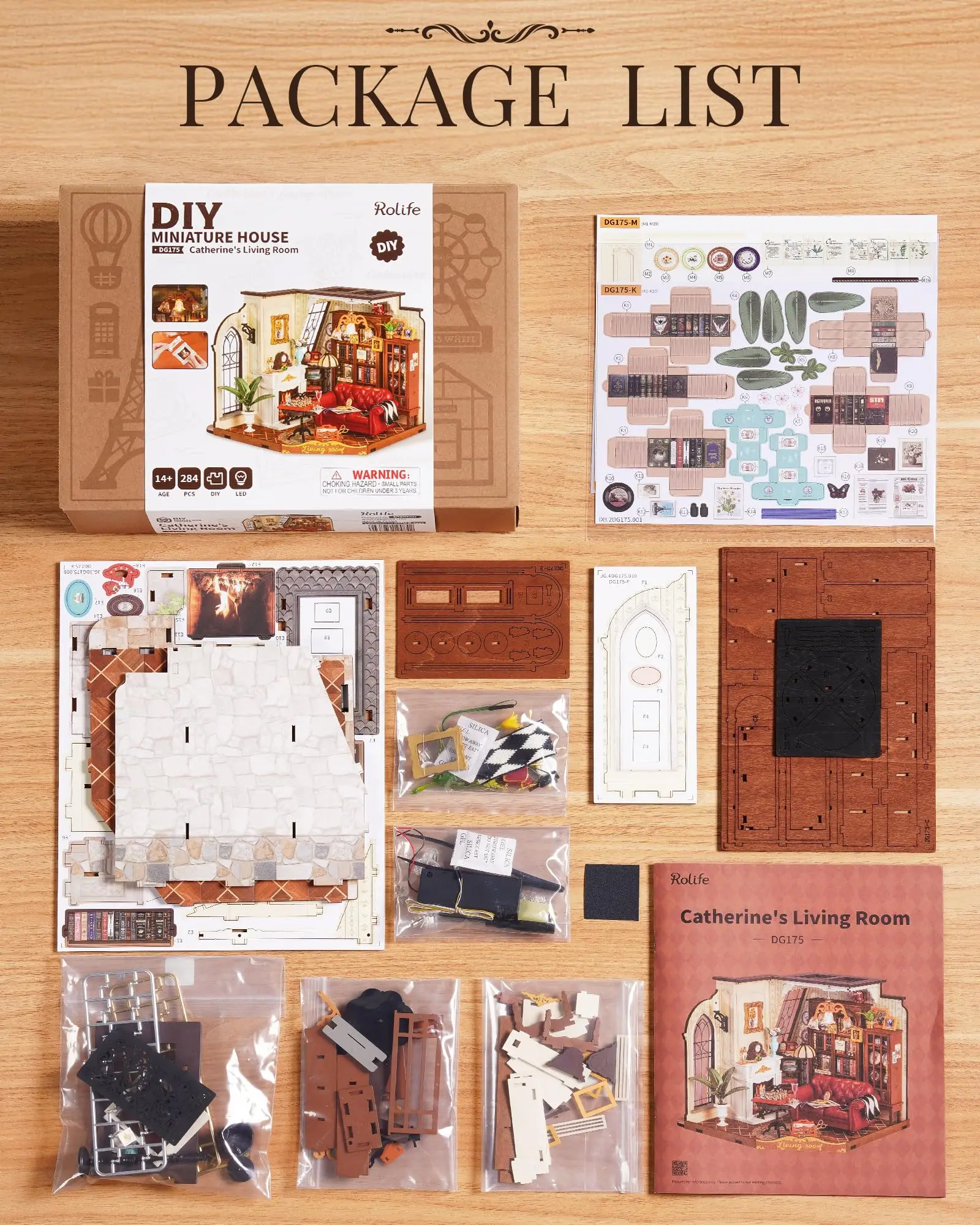 บ้านตุ๊กตาไม้ Robotime Rolife รุ่นห้องนั่งเล่นของแคทเธอรีน พร้อมเฟอร์นิเจอร์ ชุดประกอบเองสำหรับเด็กและผู้ใหญ่