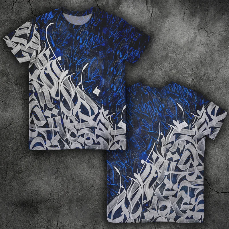

Street Hip-Hop Style Graffiti Art T Shirt Cool Urban Youth Trend Short Sleeve 3D Printed T-shirt Metal Rock Retro Mens Clothing