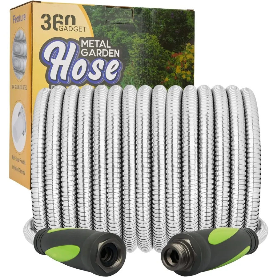 

100 FT Garden Hose with Swivel Handle for Outdoor Yard Use: Heavy Duty Flexible No Kink Lightweight Metal Water Hose Made of 30