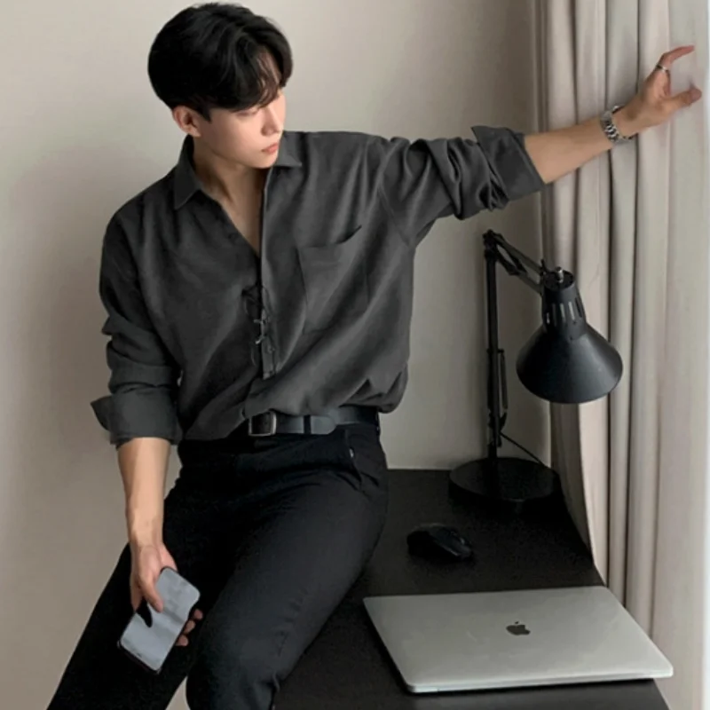 Luxury Long Sleeve Men's Shirt 2024 New Spring Autumn Korean Vintage Shirts Breast Pocket Casual Non iron Premium Men Clothing