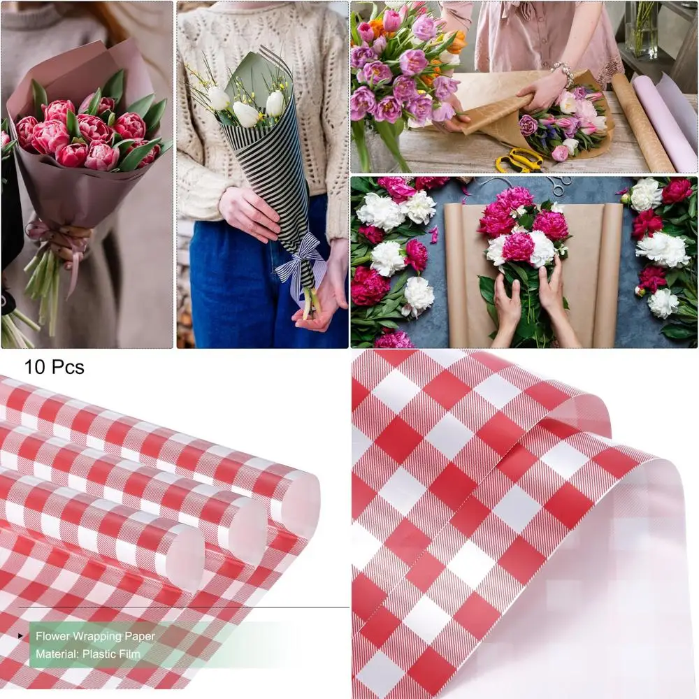 

lower Wrapping Paper Waterproo loral Wrap Plaid Cherry Red Git Packaging 22.8 x 22.8 Inch Used or DIY Crats Bouquet Packaging 10