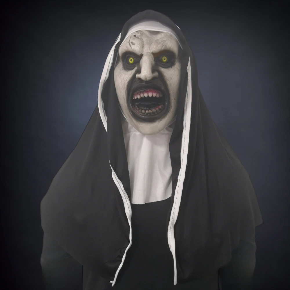 

Scary Nun Halloween Costume Latex Mask Rubber Cosplay Prop for Stage Bar Entertainment Escape Room Party Makeup Accessory