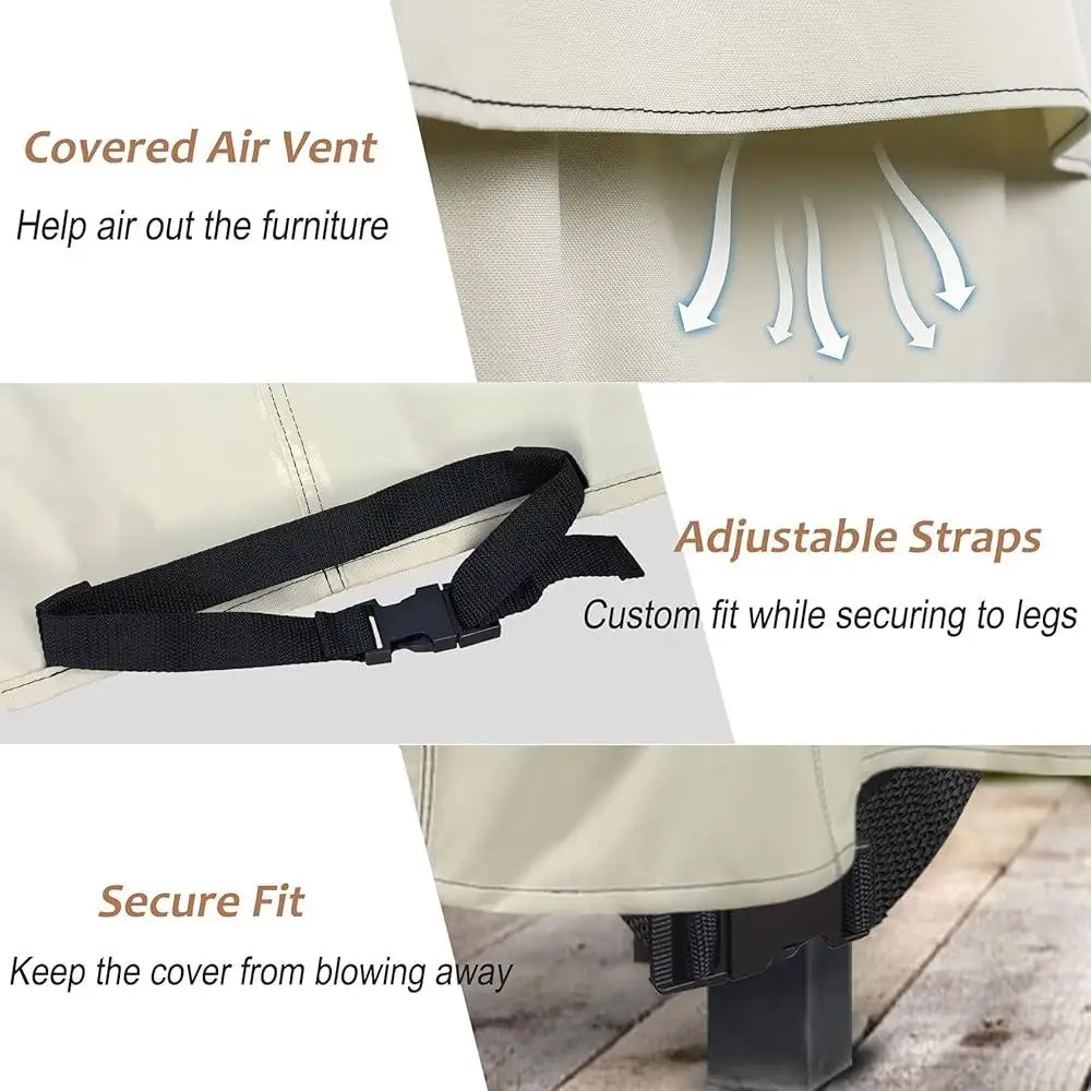 Heavy Duty Waterproof Chair Covers 600D Polyester Outdoor Furniture Cover 2 Pack Rip Resistant Adjustable Straps Ventilation