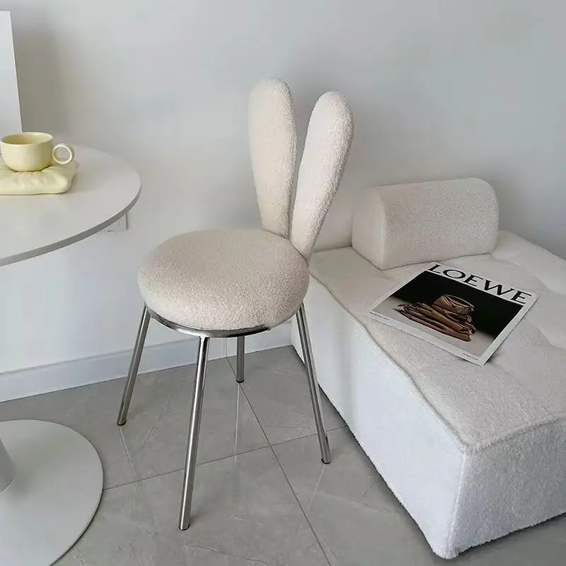 Lamb Hair Dressing Chair Nordic Art Makeup Stool Chairs Doll Jeans Ontercourse Living Room Chairs Modern Simple Rabbit Chair Nai