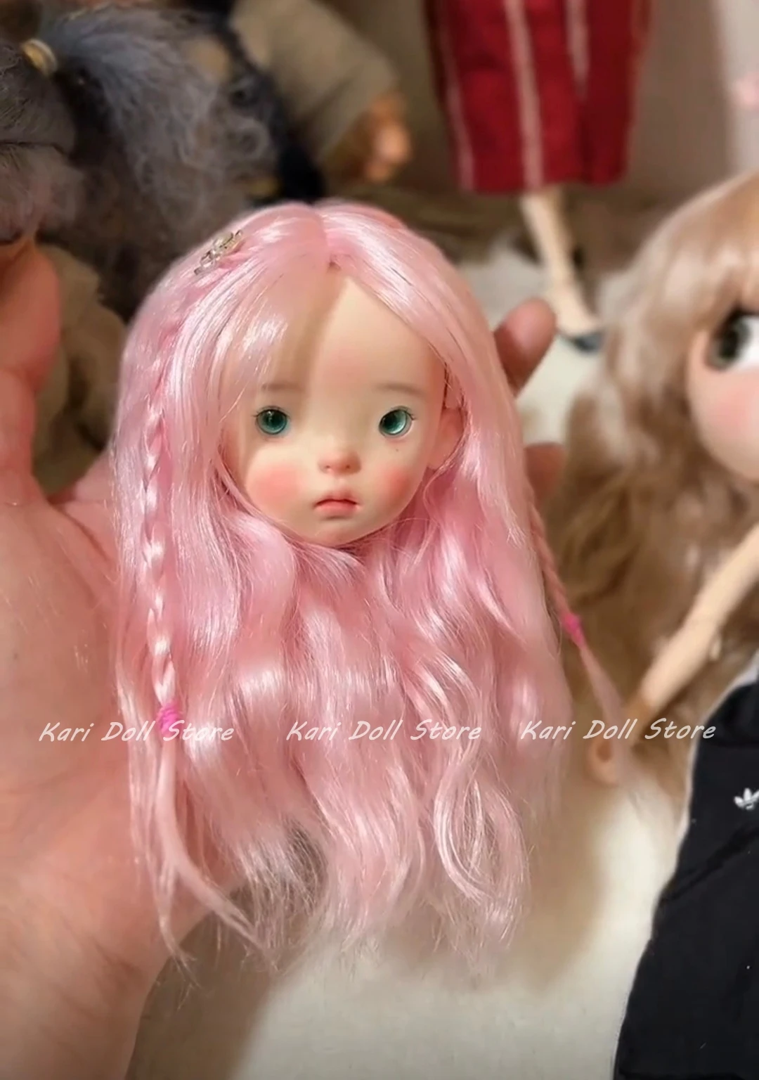 

Kari Doll Natural Hard shell Pink braids mohair wig for Landazz Landoudou Doll 16cm head circumference