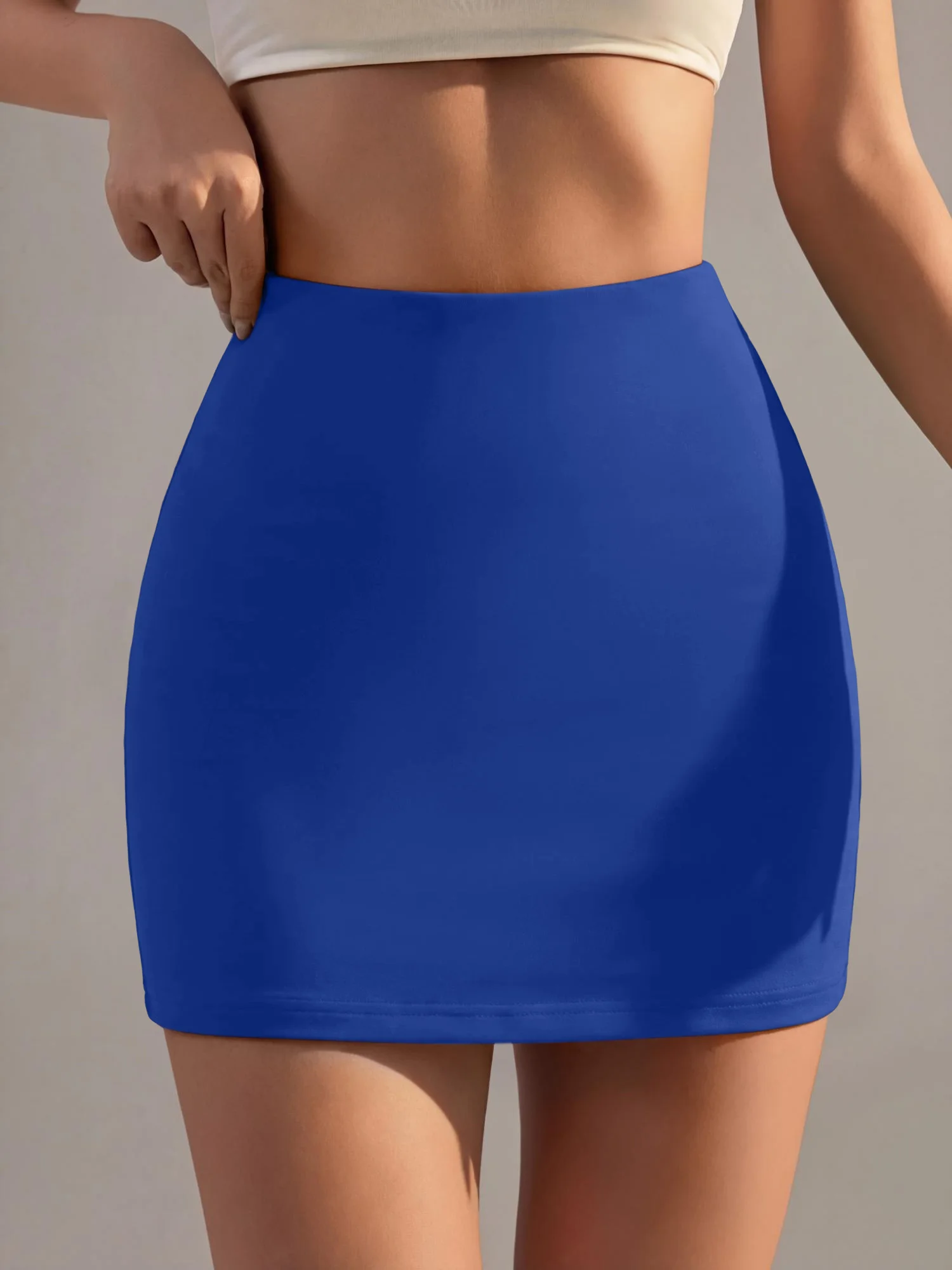 High-Rise-Slimming-Bodycon-Skort mit integrierten Sicherheitsshorts, nicht transparent, elastischer Bund, Alltags-Outfit für die Straße. – Detail 6