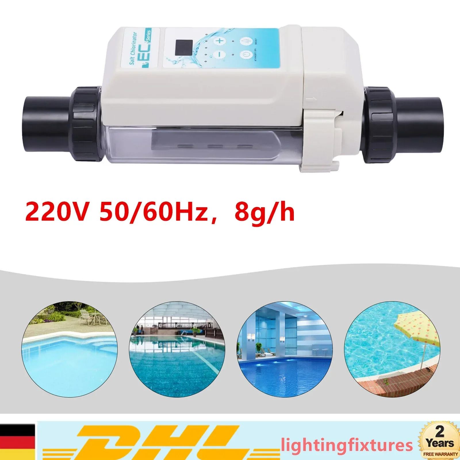 BYMAOCAR clorateur d'eau salée 8 G/H système de sel électrolyse du sel auto-nettoyant saumure piscine générateur de stérilisateur de chlore