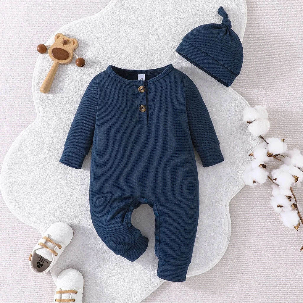 Gift Hat Set Baby Unisex Boy Girl Newborn Onesies Romper 3-24Months Toddler Clothing Infant Long Sleeve Tiny Button Jumpsuit