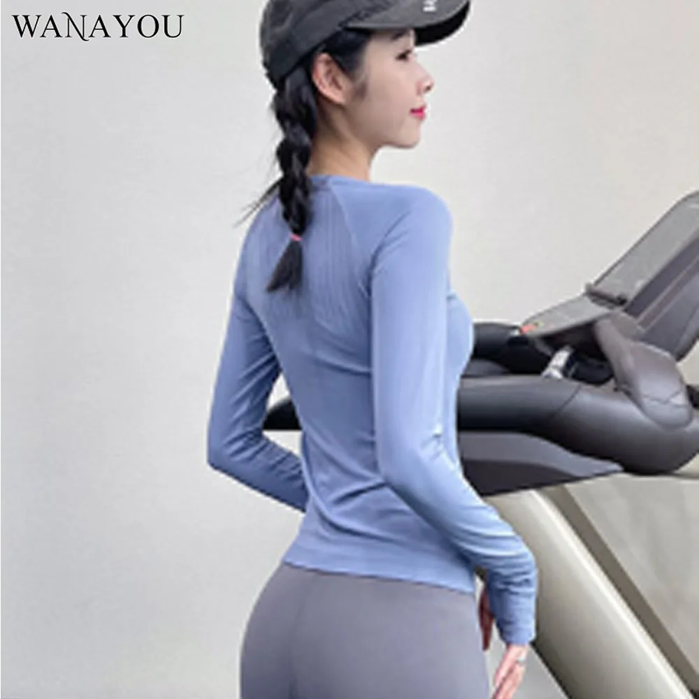 

WANAYOU Women's Long Sleeve Slim Fit Athletic Top Waist Trimming Yoga Wear Slim Quick Dry Running Casual Workout Tops for Women