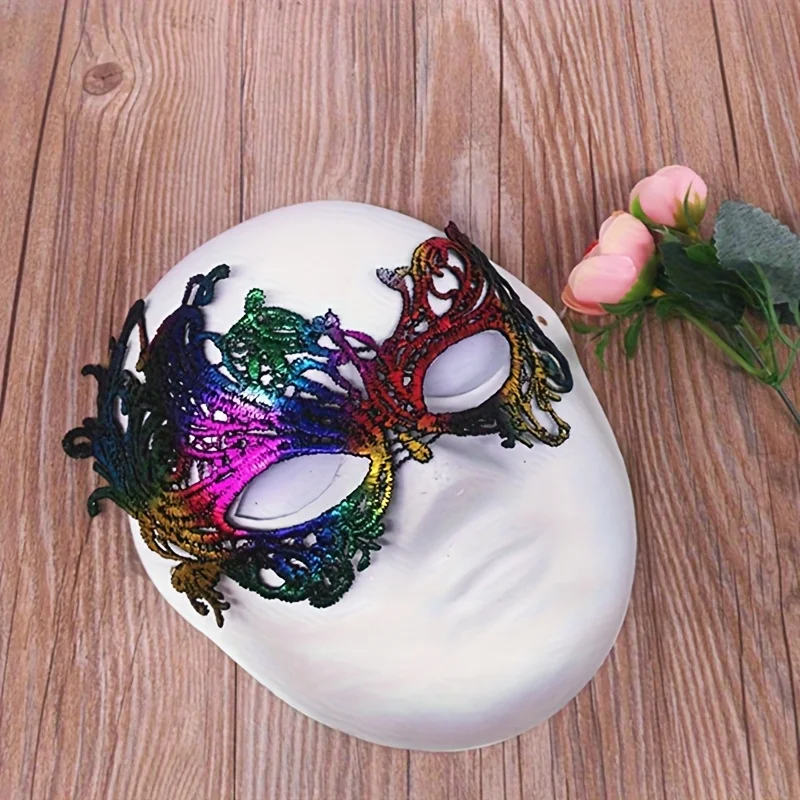 6 قطع من قناع نصف وجه من الدانتيل للهالوين، قناع تنكر متعدد الألوان للكرنفال، الحفلات، الكرة، قناع البندقية الأنيق للنساء