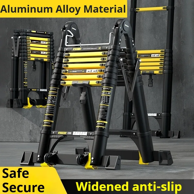 Convenience Aluminum Telescopic Ladder Foldable Prevent Shaking Anti-Slip Ladder Thickened Home Industrial Construction Tools