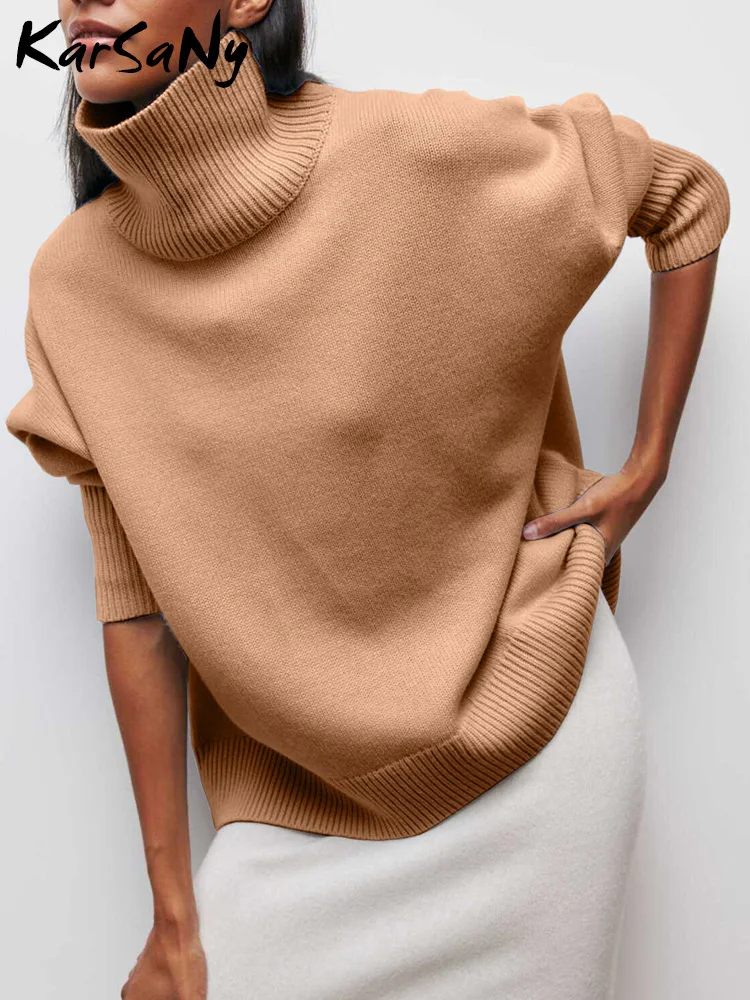 

Camel Women Thick Sweaters For Winter Warm Khaki Knit Pullovers Loose Women's Jumper Oversize Turtleneck Sweaters For Women 2023