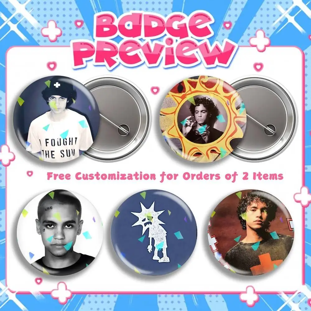 Dom-Singer D-Dominic Fike Round Brooch Pins, Personalized Badges With Broken Glass Design Fashion Accessory