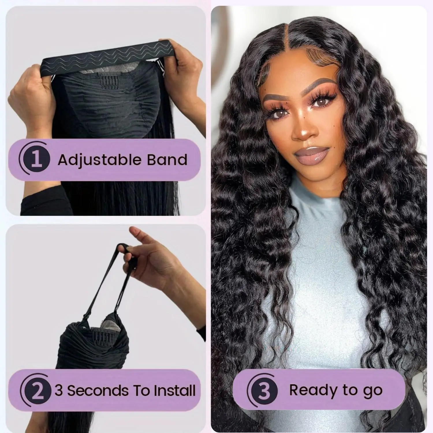 42 Inch Wear and Go Glueless Wigs Human Hair Pre Plucked Pre Cut 5x5 HD Lace Closure Wigs 250% Density Deep Wave Wig for Women image 4