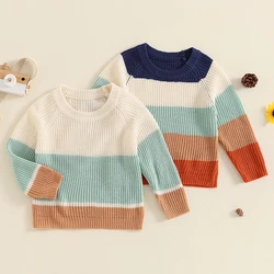 2024-05-10 Lioraitiin Baby Boy Sweater Casual Contrast Color Warm Knitted Long Sleeve Pullover Infant Knitwear for Toddler