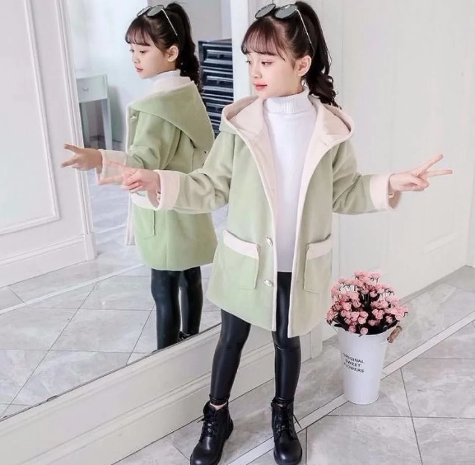 Hooded Girls Green/Pink Coats Color New Brand Spring Autumn Kids Cartoon Jackets Outwear Clothes Children Clothing For 4-13 Year