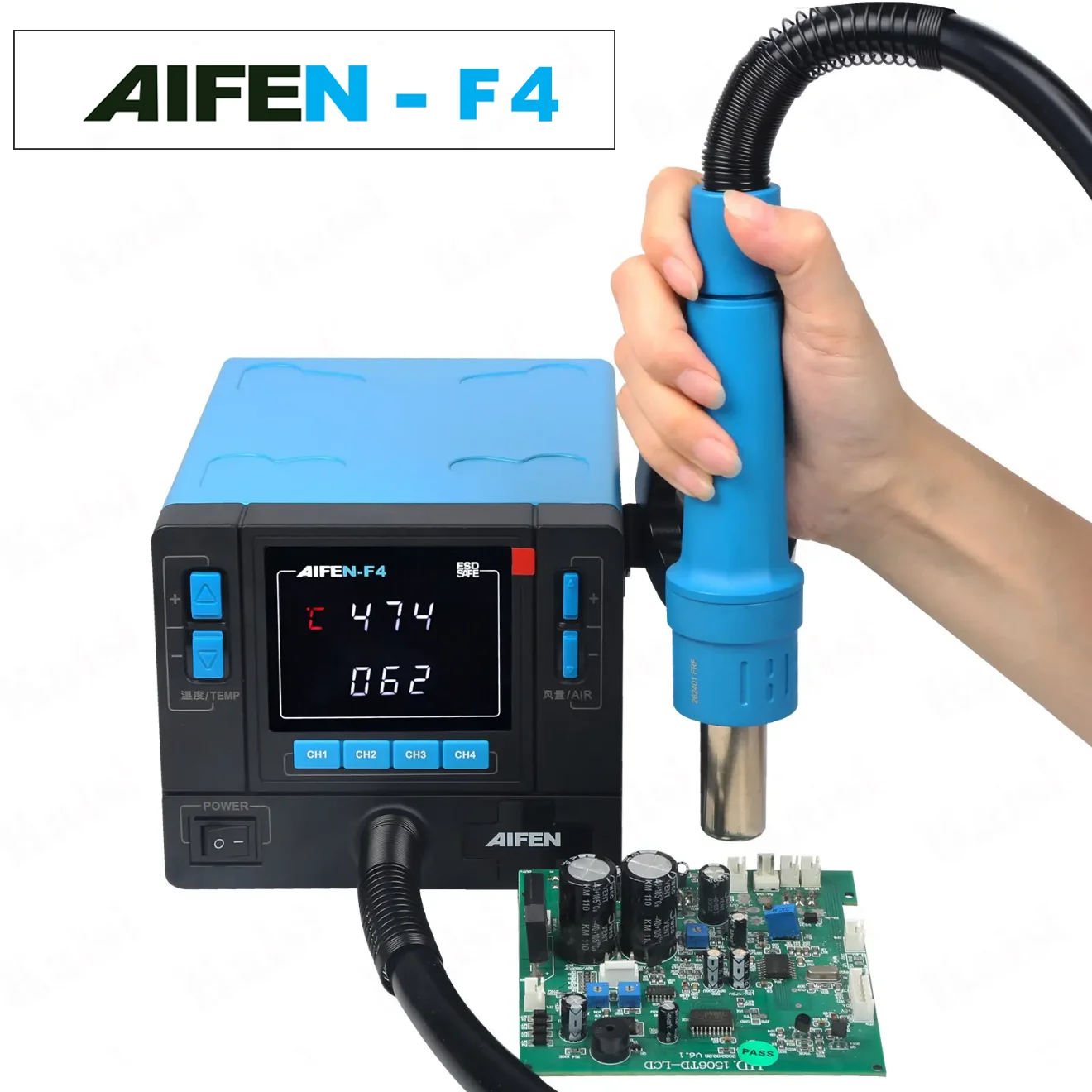 AIFEN F4 1000W Heißluft-Lötstation Mikrocomputer Digitalanzeige BGA-Lötstation Gebogene Düse Schweiß-Reparaturwerkzeug