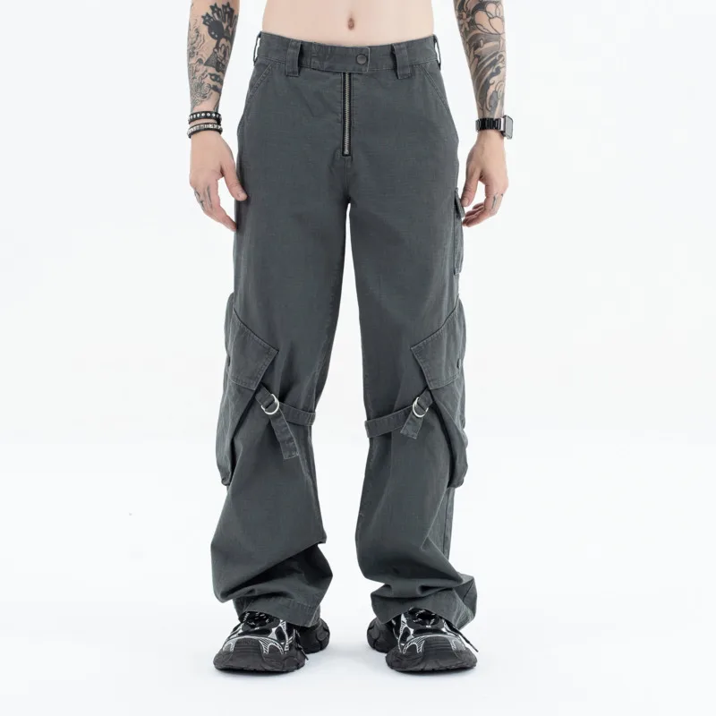 HKSH خريف شتاء جديد الرجال فاسق غسلها جيوب الرجعية الرباط السراويل Ins مستقيم عادية سفاري نمط واسعة الساق وزرة HK14472