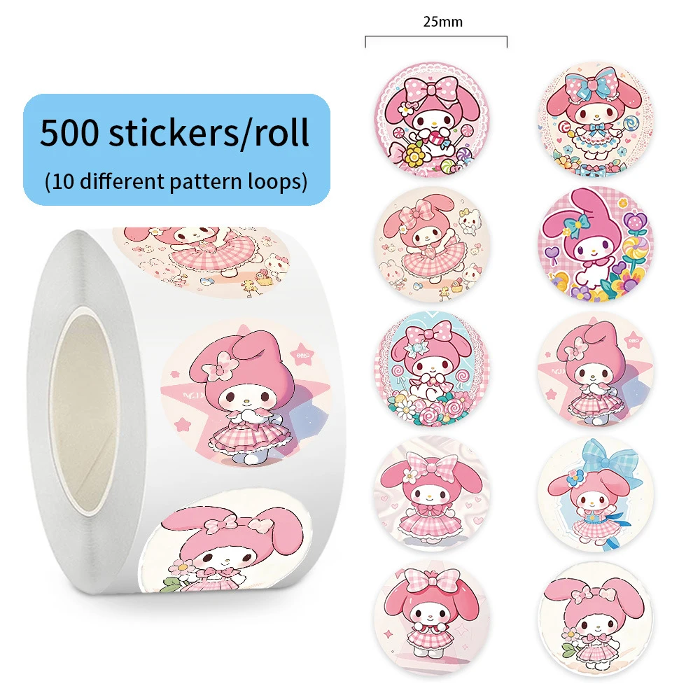 500 Stück/Rolle Kawaii Cartoon My Melody Belohnungsaufkleber Niedliche Sanrio Anime Siegelaufkleber Notizbuch Sammelalbum Telefonaufkleber Verpackung
