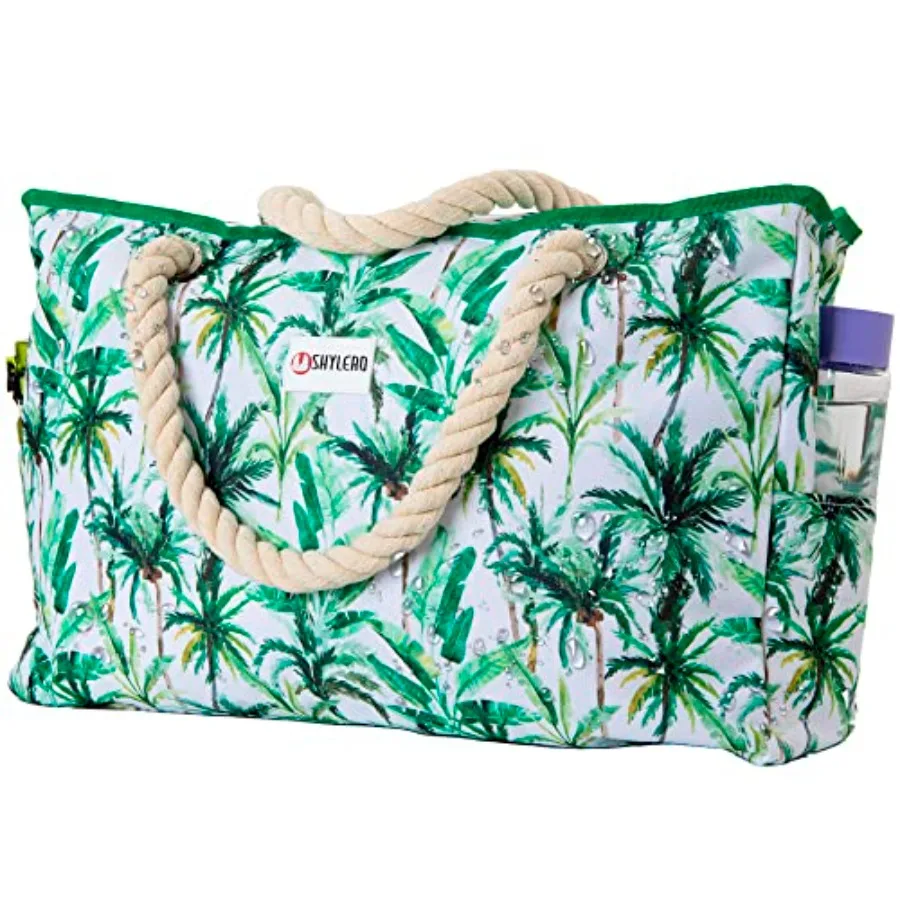 Beach Bag and Pool Bag Has Cooler Pocket 7 Pockets Total Zip Top. Family Size Waterproof Beach Tote