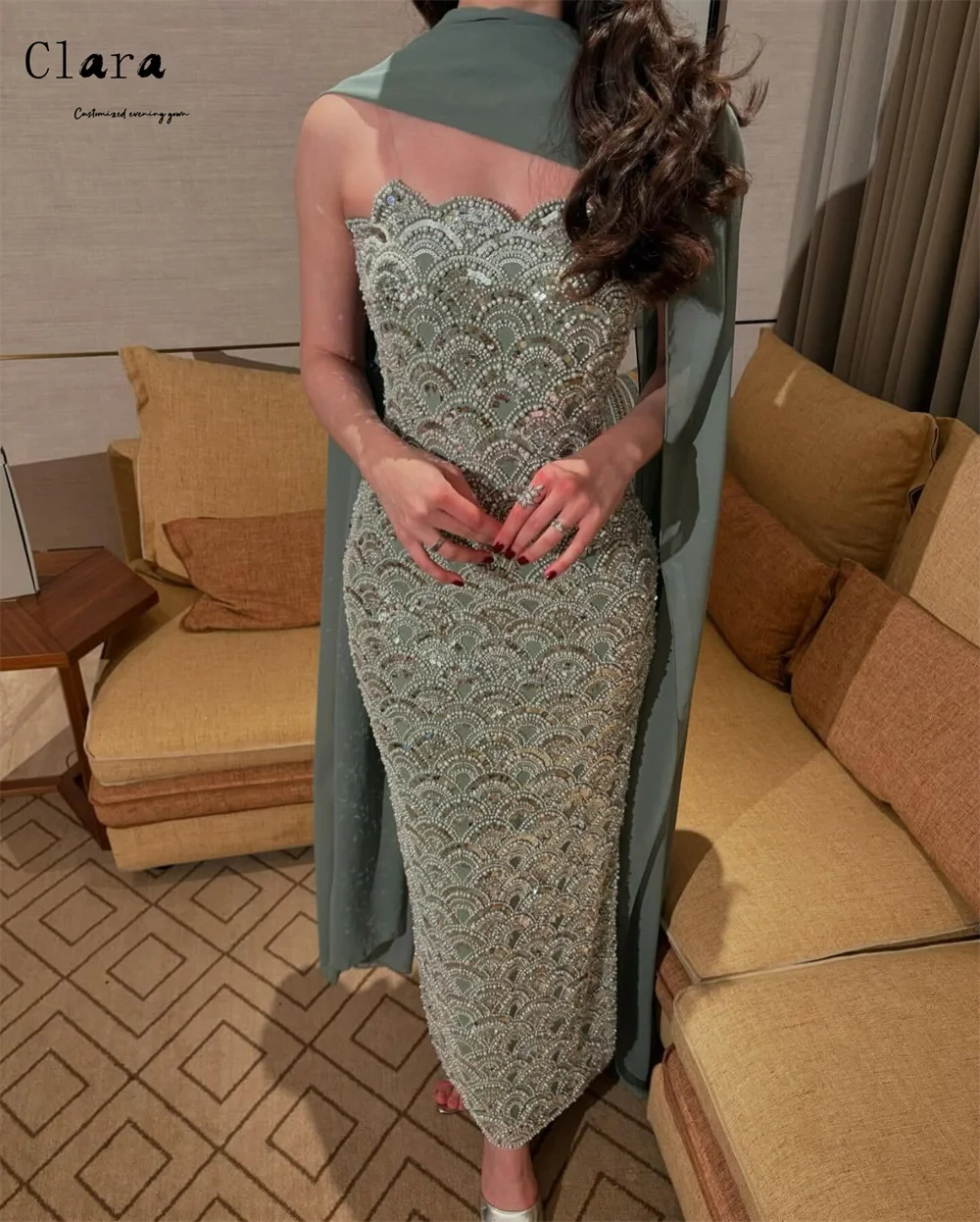 Ärmelloses Galakleid Clara Custom Fish Tail Elegante Abendkleider für Damen Luxuskleider für Abschlussball Glänzende schulterfreie Party