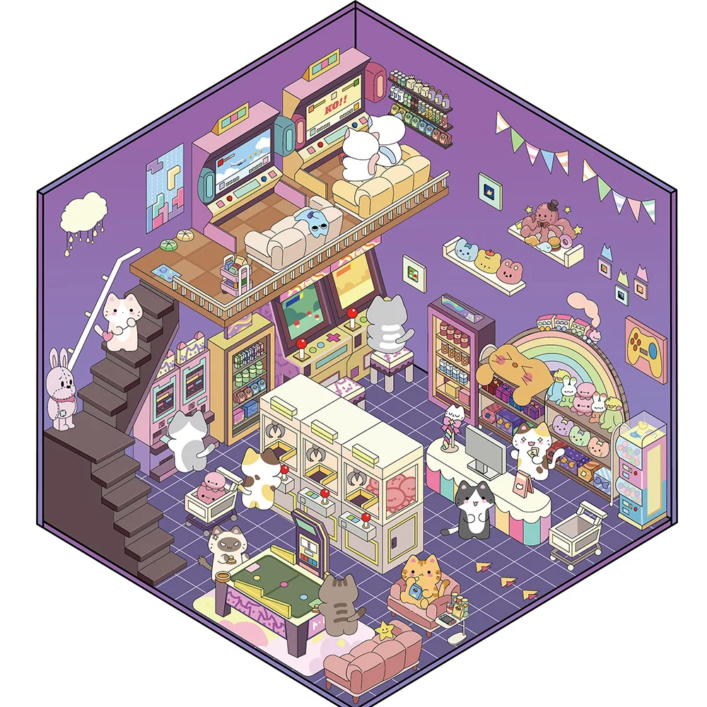 PET Cartoon Scenery Stickers Cute Miniature World 3D House Decompression DIY Scene Hand Account Stickers