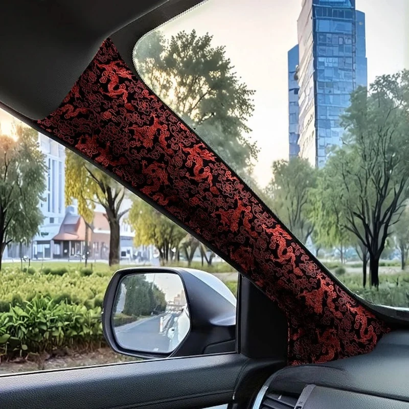 

1PC Car Interior Stickers High-grade Brocade Satin Embroidery Stickers Self-adhesive Fabric Stickers Universal AB Pillar Backi