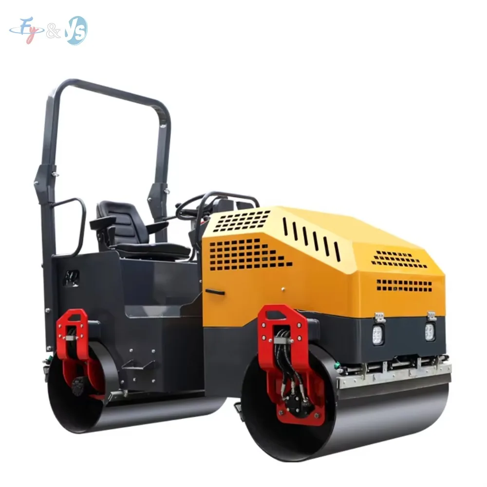 Ride-on Vibrating Road Roller – Rubber Tire Asphalt Compactor, Diesel Engine with Sunshade for Construction Projects