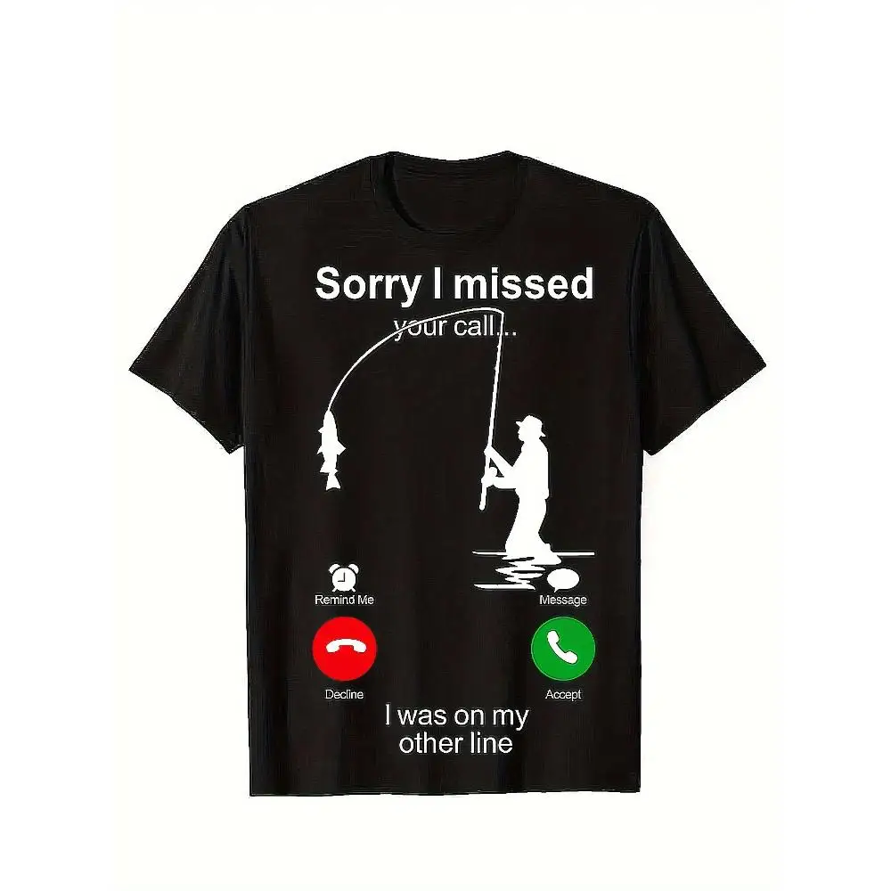 Men's Cotton T-shirt Fishing Man Print Interesting Design Summer Resort Casual Short Sleeve Male Top Gift Beach Vacation