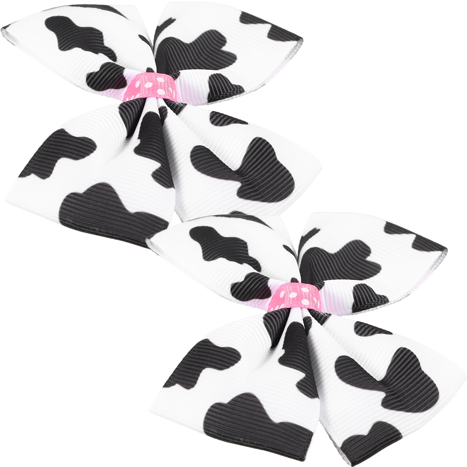 

2pcs Cow Print Fabric Bow Cute Durable Secure Girls Party Formal Occasions Bowknot Barrettes Small Bow Clips Cow Accessories