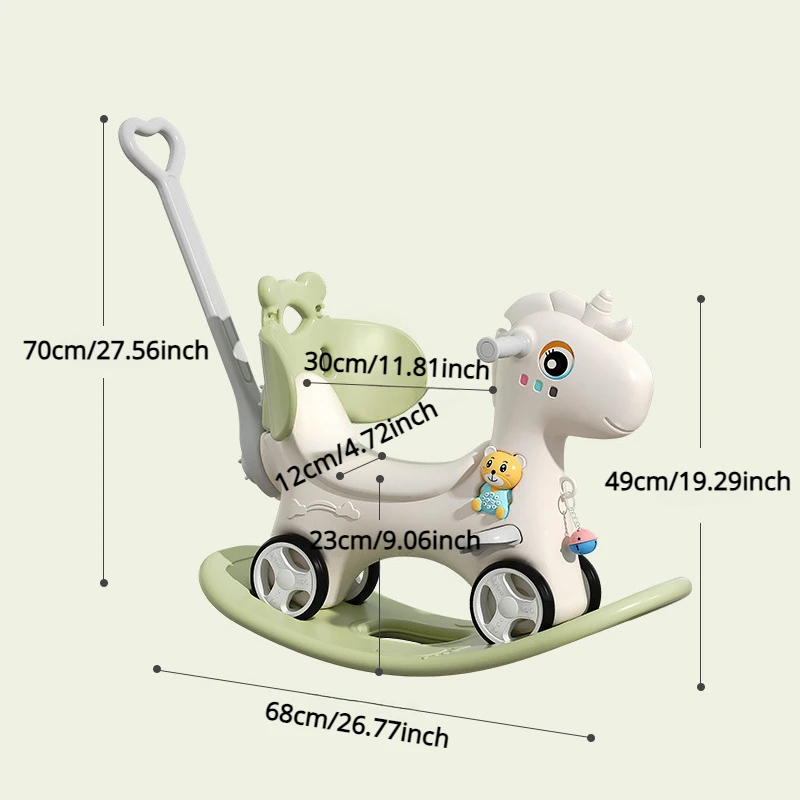 2 in 1 Kids Rocking Horse with Push Handle Seat Belt Music Rocker Toys Balance Bike Enlarge Soft Seat Wooden Horse Baby Stroller