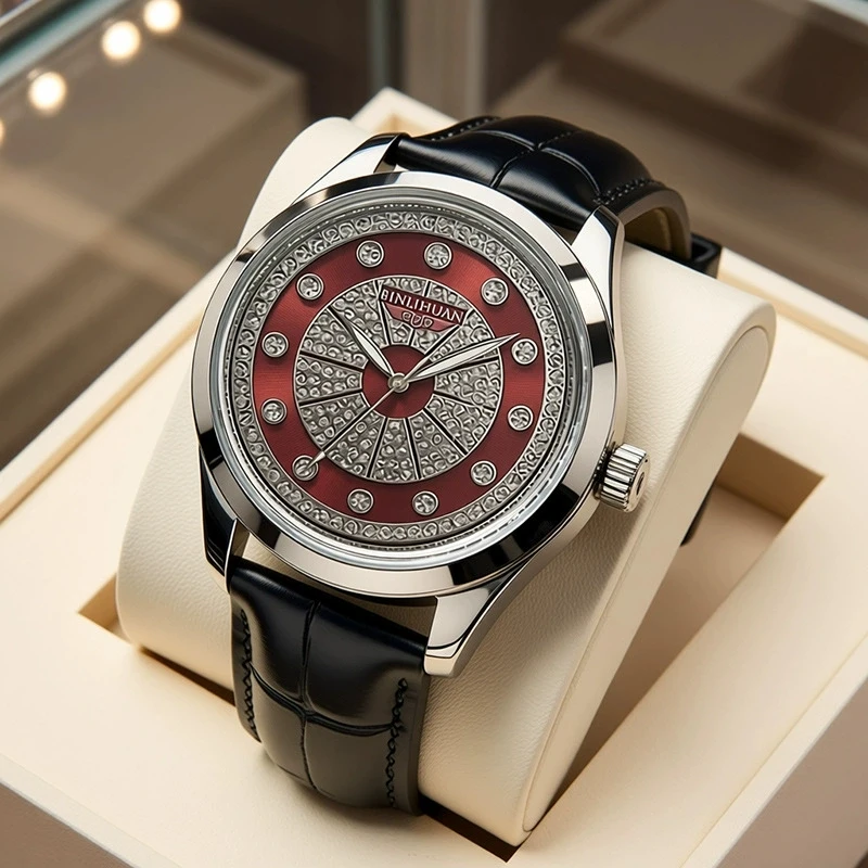 

New Fashion Luxury Man Leather Business Watch Men Crystal Quartz Watches Students Higt Quality Wristwatches Gifts Reloj Hombre