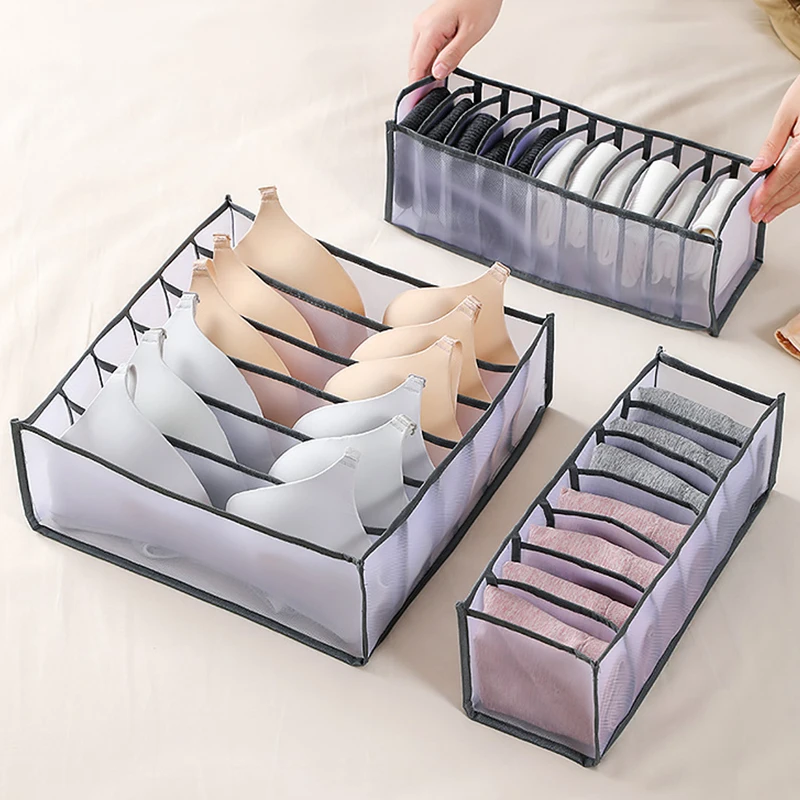 Clothes Storage Box Space Saving Folding Washable Separation Grids Closet Organizers for Underwear Socks Bra Drawer Organizers