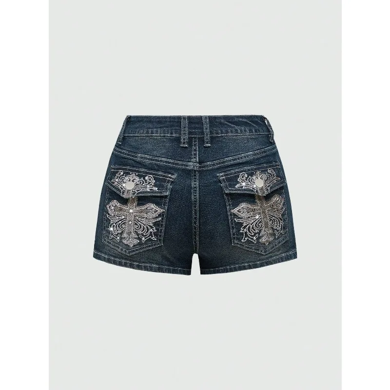 Summer Korean Sexy Low Waist Women Denim Short American Lady Y2K Elastic Slim Cotton Hot Jorts Female Embroidery Wrapping Jeans