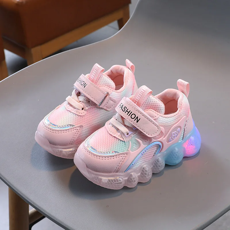 2023 Spring and Autumn Light Up Girls Boy Sneakers Children Glow Cartoon Mesh School Running Shoes Children's Shoes