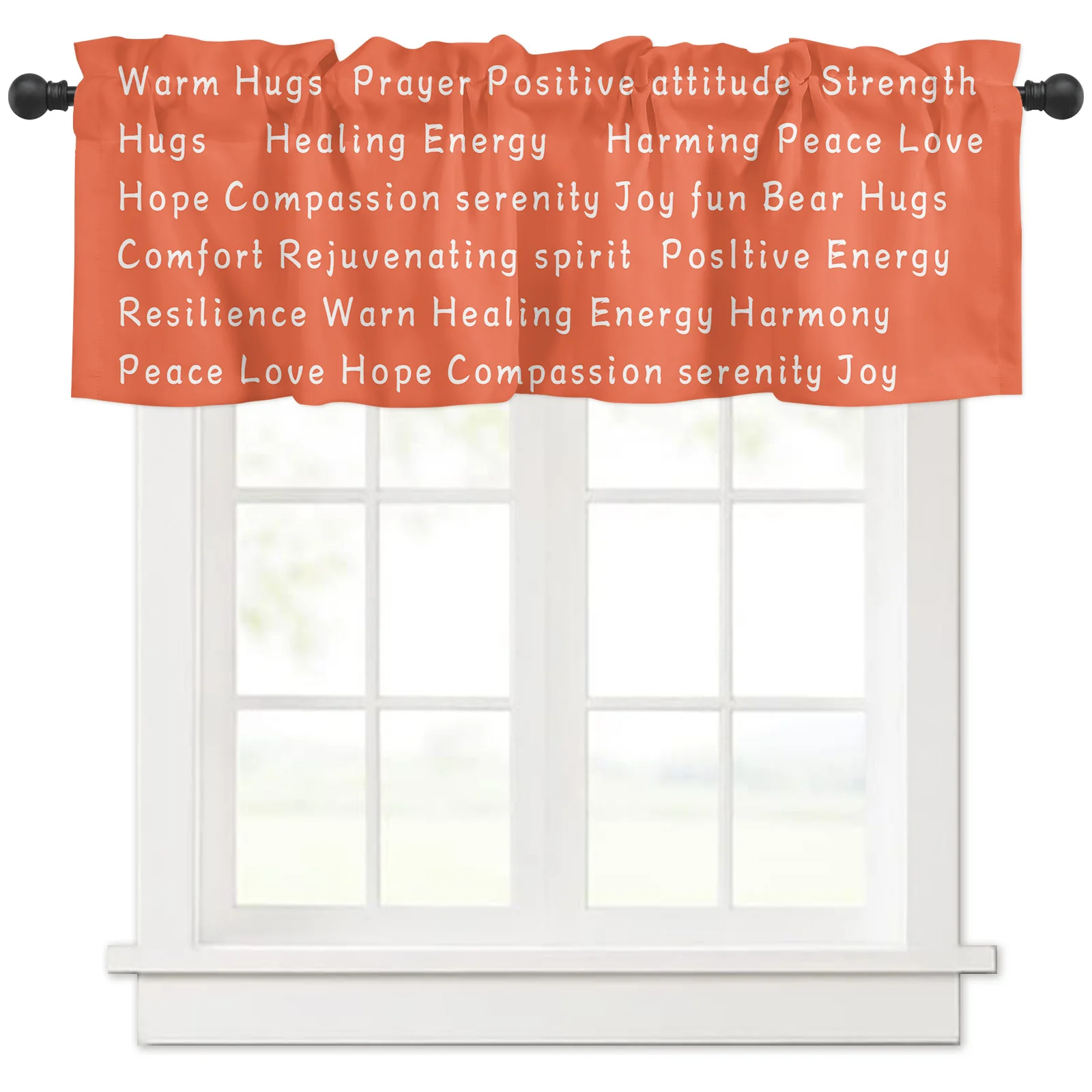 Kitchen Living Room Small Window Valance Compassion Strength Courage Warm Hugs Healing Thoughts Positive Energy Love  1 Panel