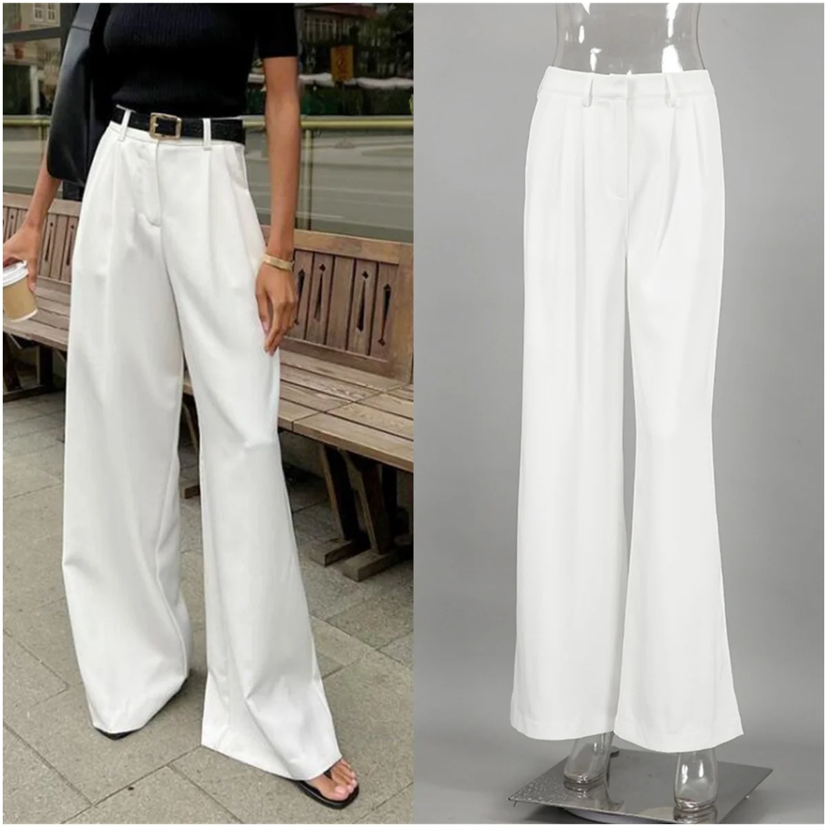 New White High Waisted Pant Women Autumn Winter Wide Leg Pants Fashion Basic Office Lady Trousers Loose Casual Elegant Clothes